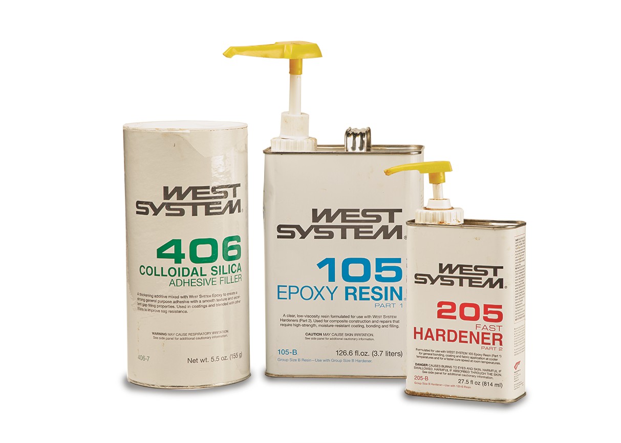 west systems epoxy resin, hardener, collodial silica