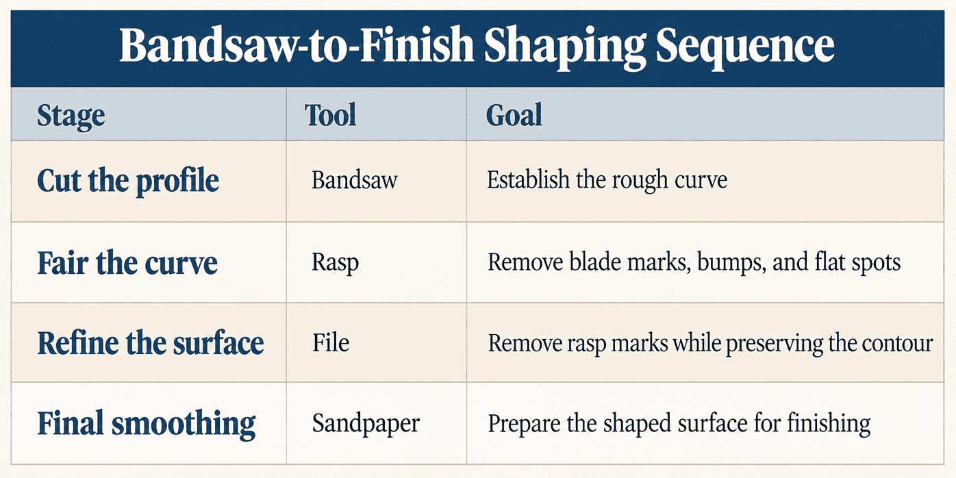 Bandsaw-to-Finish Shaping Sequence