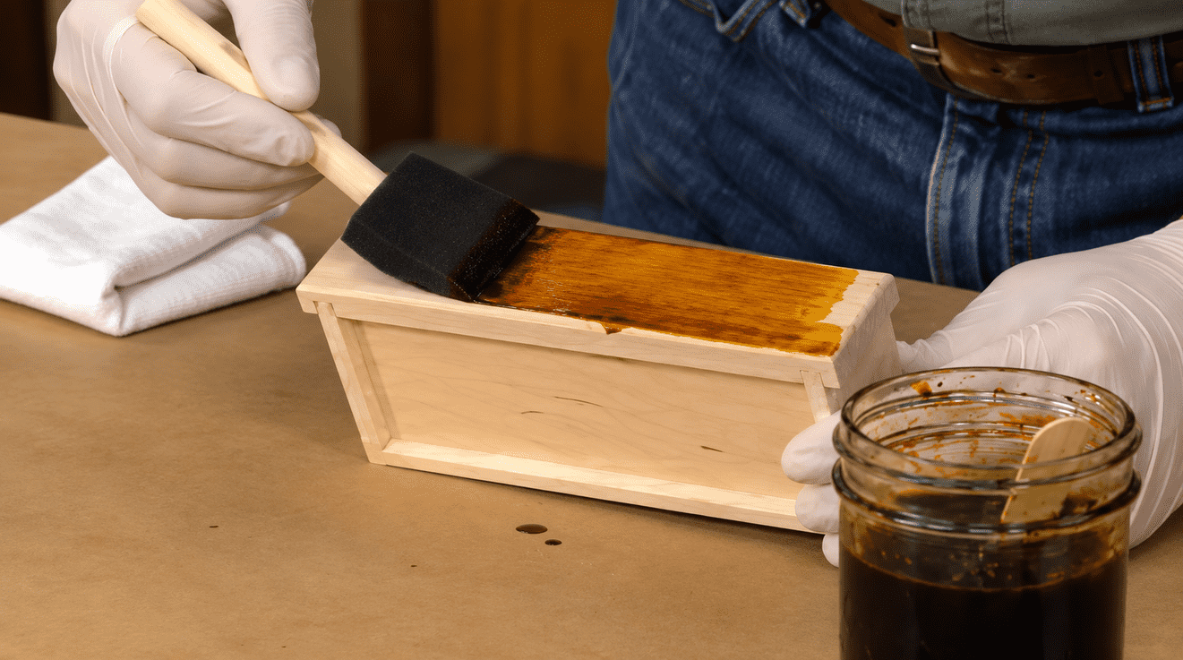 Applying Amber Stain to a Wooden Box 1