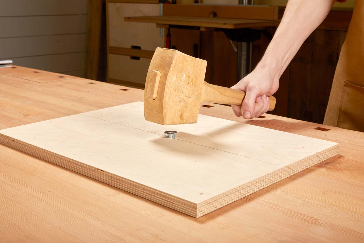 cabinetmaker's mallet used to hammer in t nut