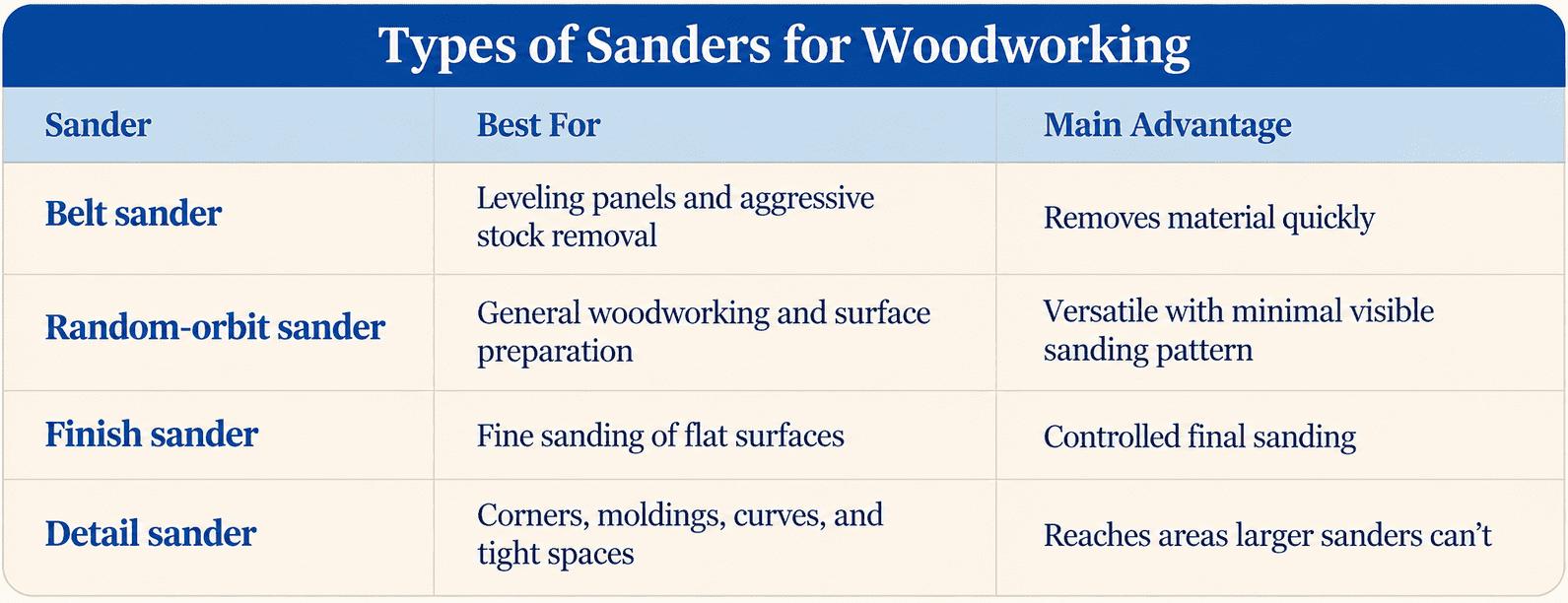 Woodworking Sanders Reference Chart