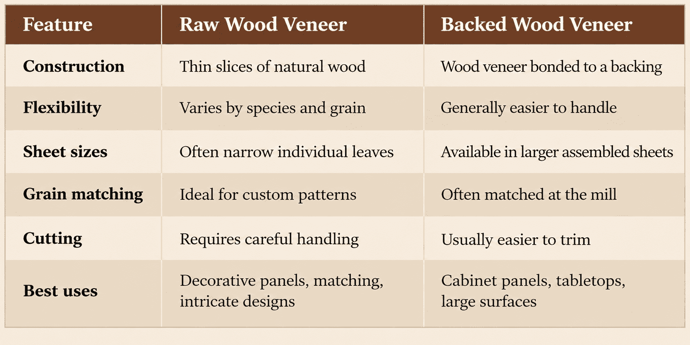 Raw vs. Backed Wood Veneer Comparison