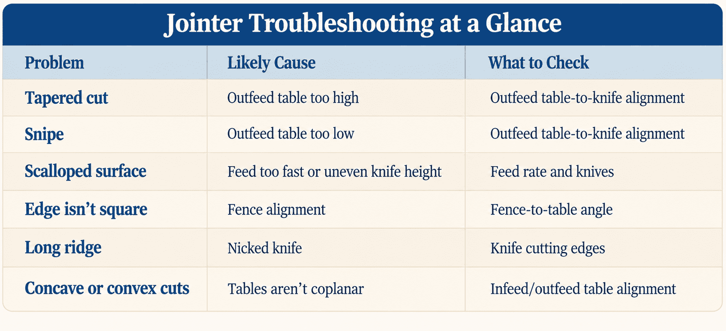 Jointer Troubleshooting at a Glance