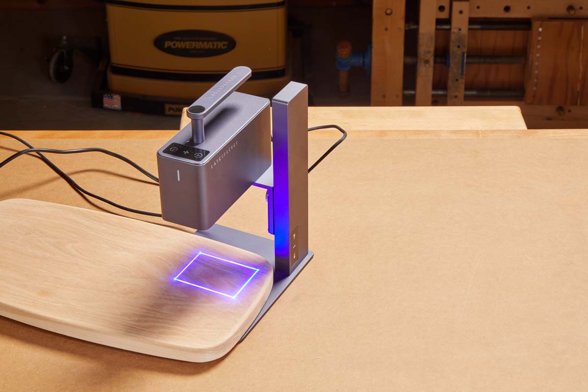 laser preview window projecting blue square light