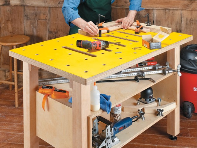 assembly table yellow laminate