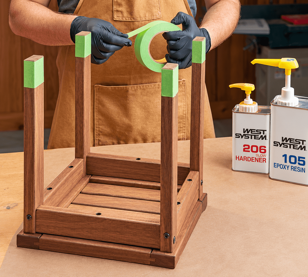 Taping Stool Legs for Epoxy Finishing