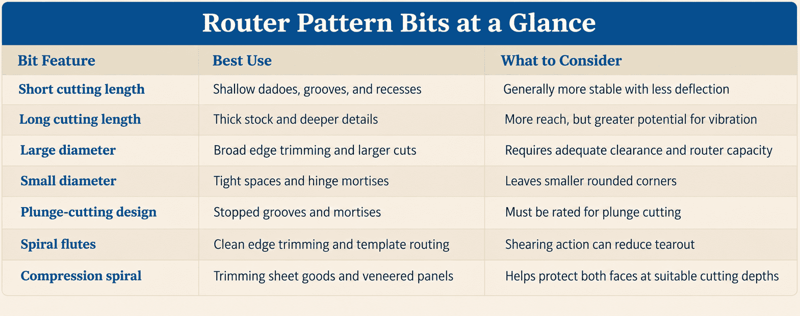 Router Pattern Bits Reference Chart