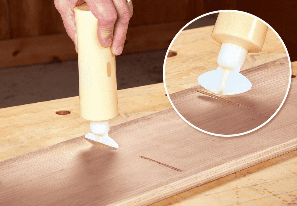 Applying Wood Glue to a Biscuit Joint