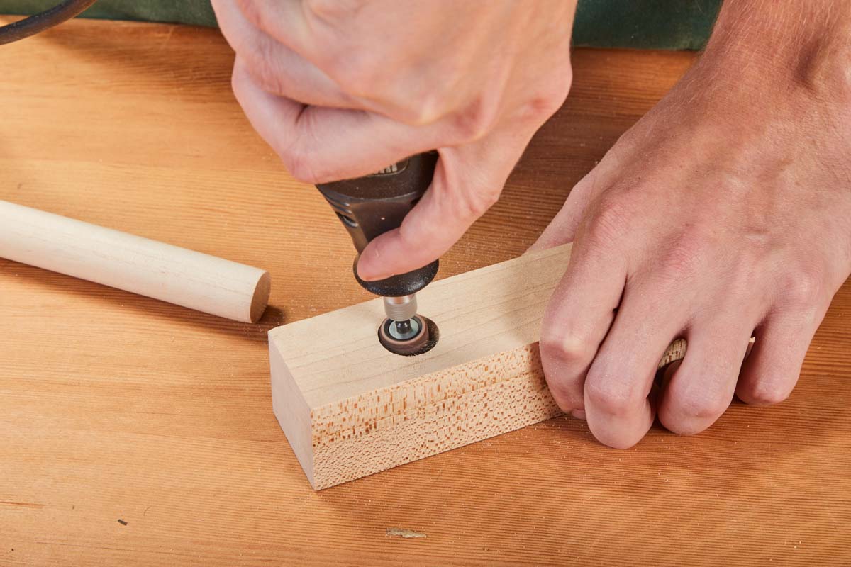 using dremel to sand dowel hole wood