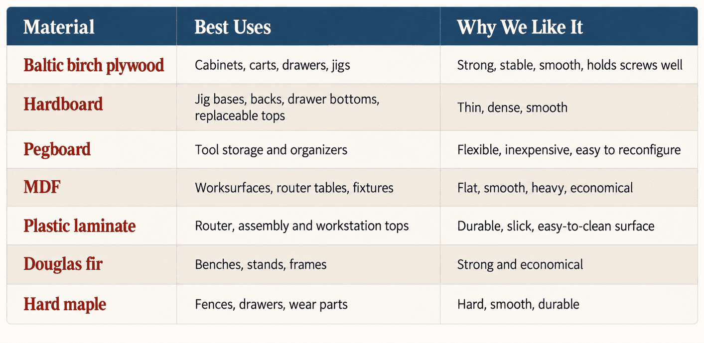 Woodworking Materials Comparison Table