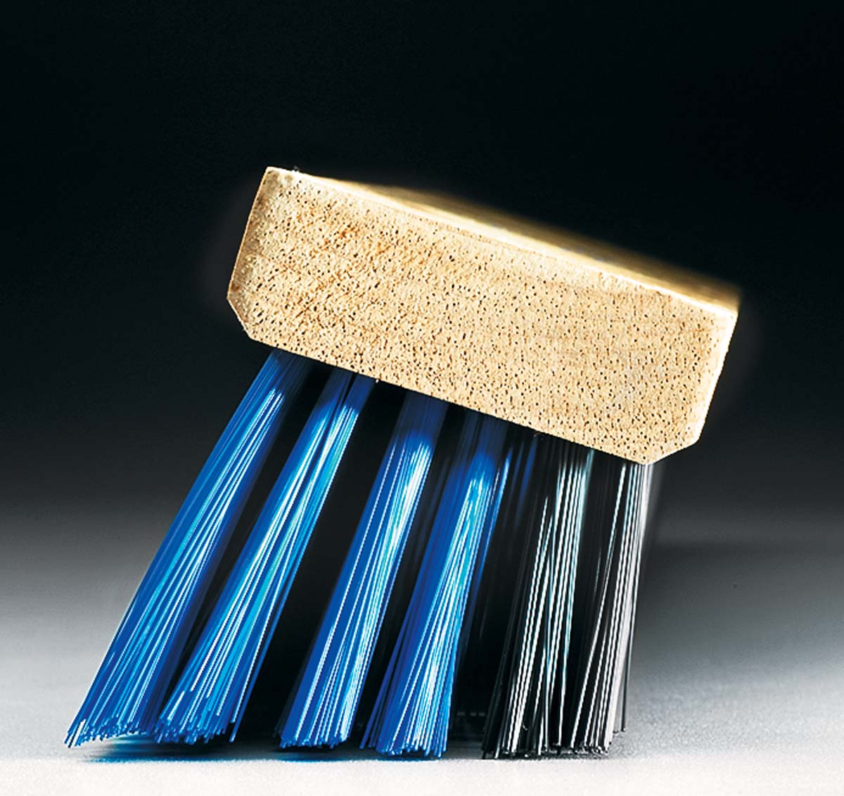 shop horsehair broom with long blue and black bristles