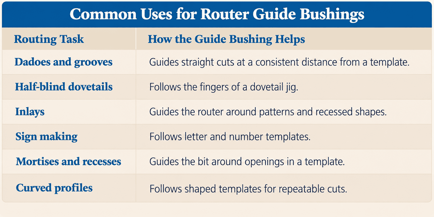 Router Guide Bushing Reference Chart