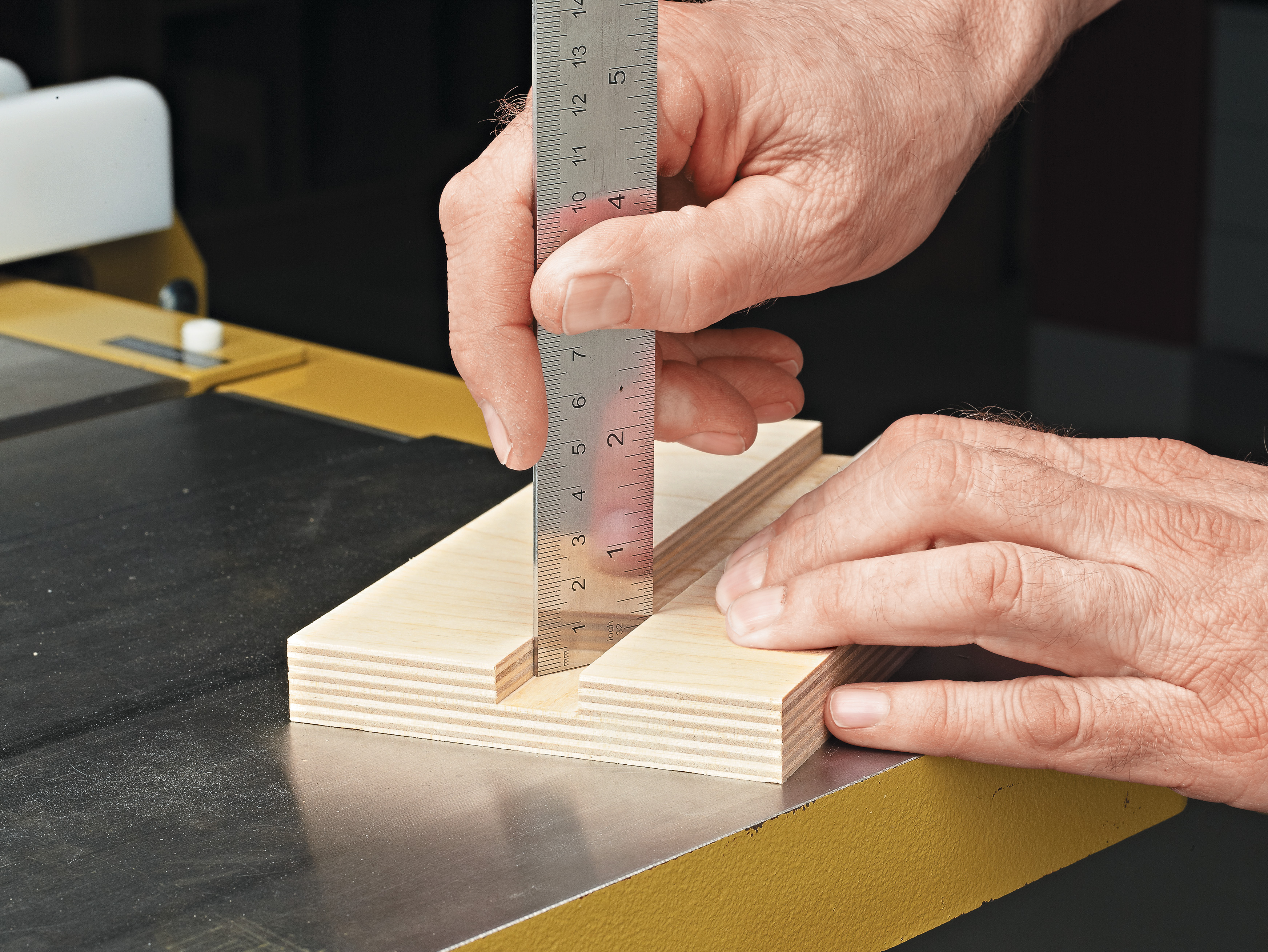 measuring depth for dado with metal ruler
