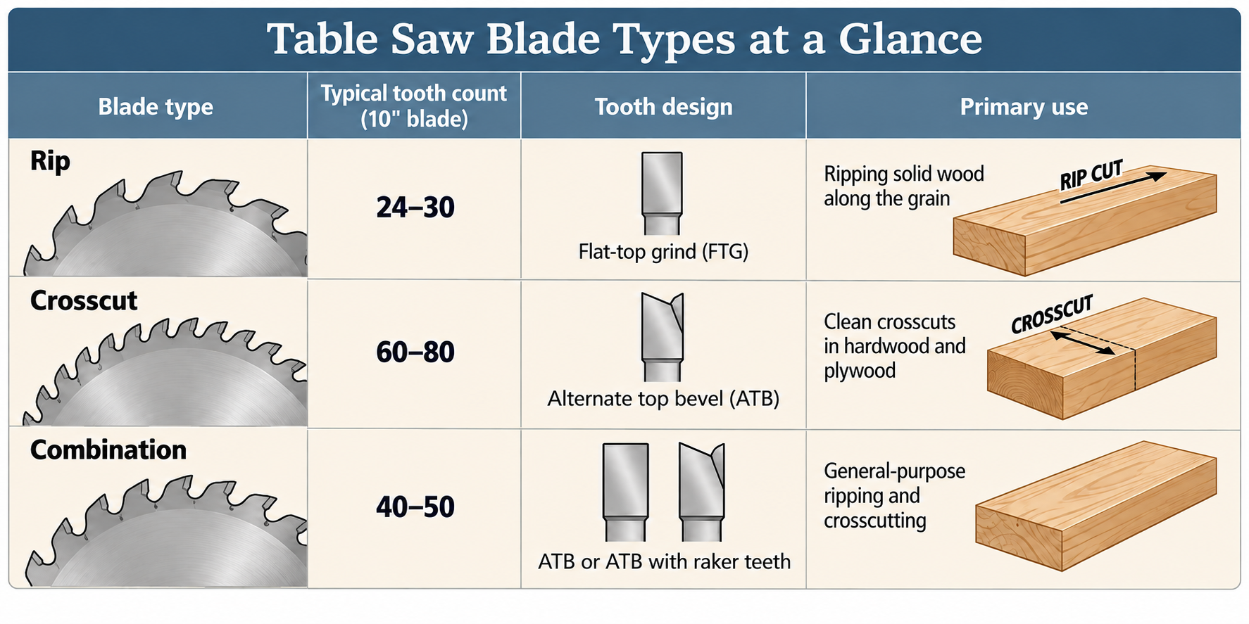 table saw blades at a glance