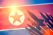 North Korea Flag with Missiles