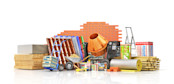 Set of construction materials and tools isolated on a white background