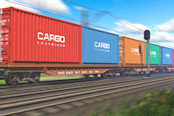Freight train with cargo containers passing by