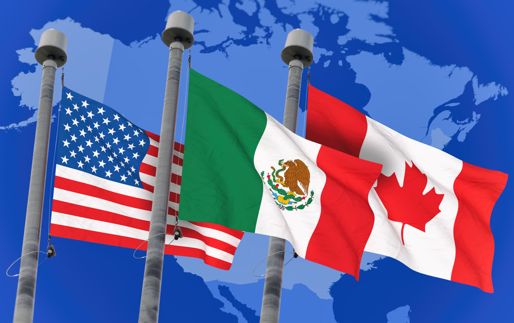 Flags of US, Mexico and Canada