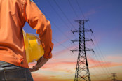 High-voltage tower sky background