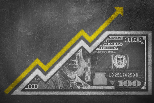 U.S. dollar drawing with a rising arrow.