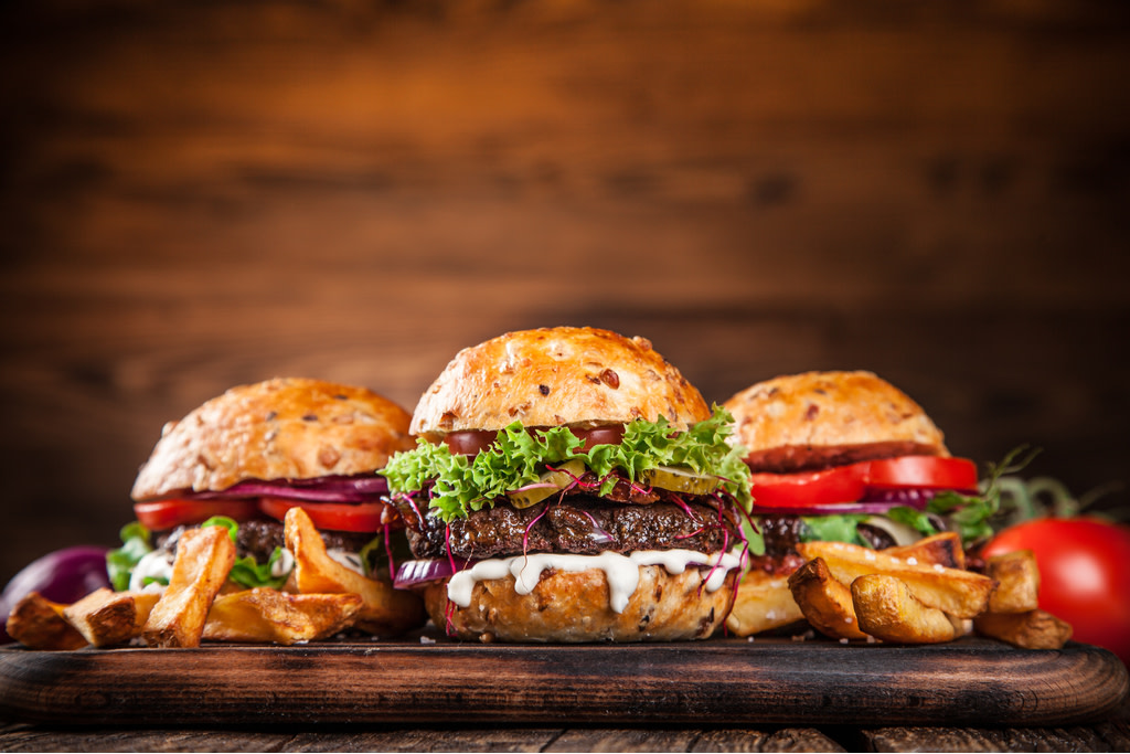 Assorted burgers
