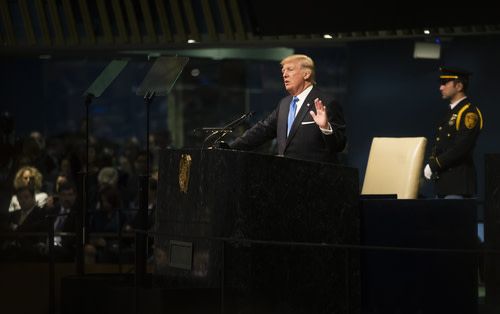 President Trump speaking at the United Nations