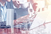 Business people and buildings.