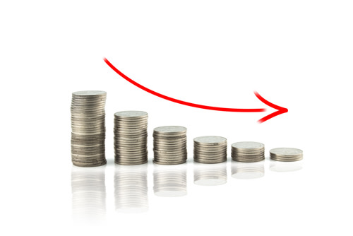 Coins decreasing in amount.