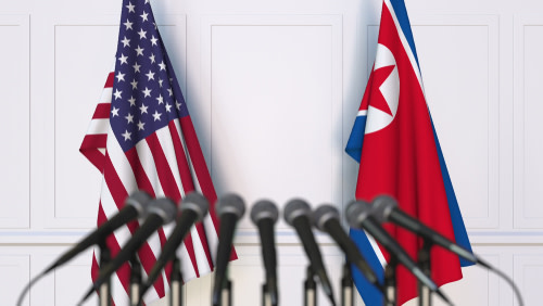 North Korea and US Flags
