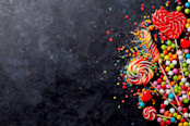 Candies on black background