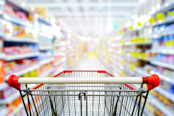 Empty shopping cart in a superstore