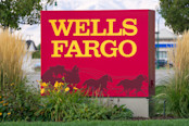 Wells Fargo sign outside.