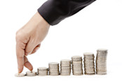 Fingers going down a decreasing pile of coins