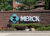 Merck logo on wall.