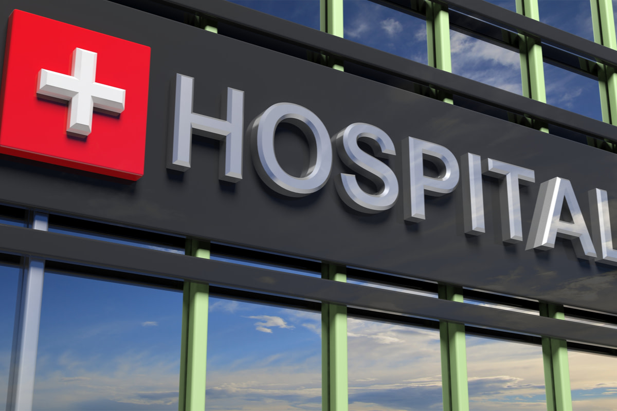 Hospital building sign closeup