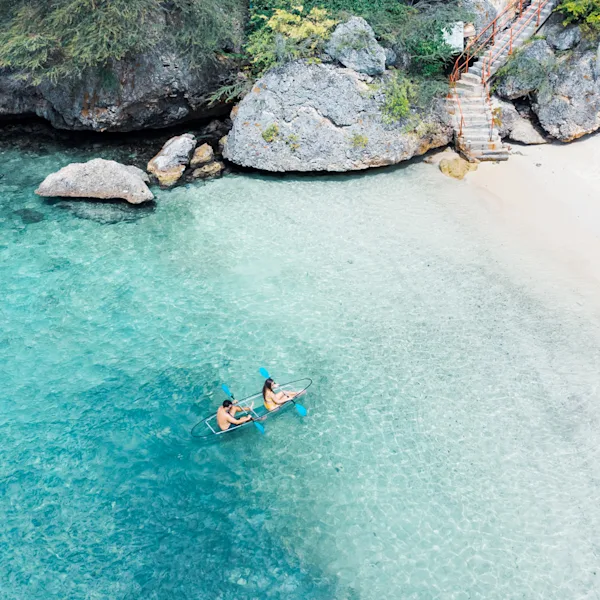 Couple in kayak at beach