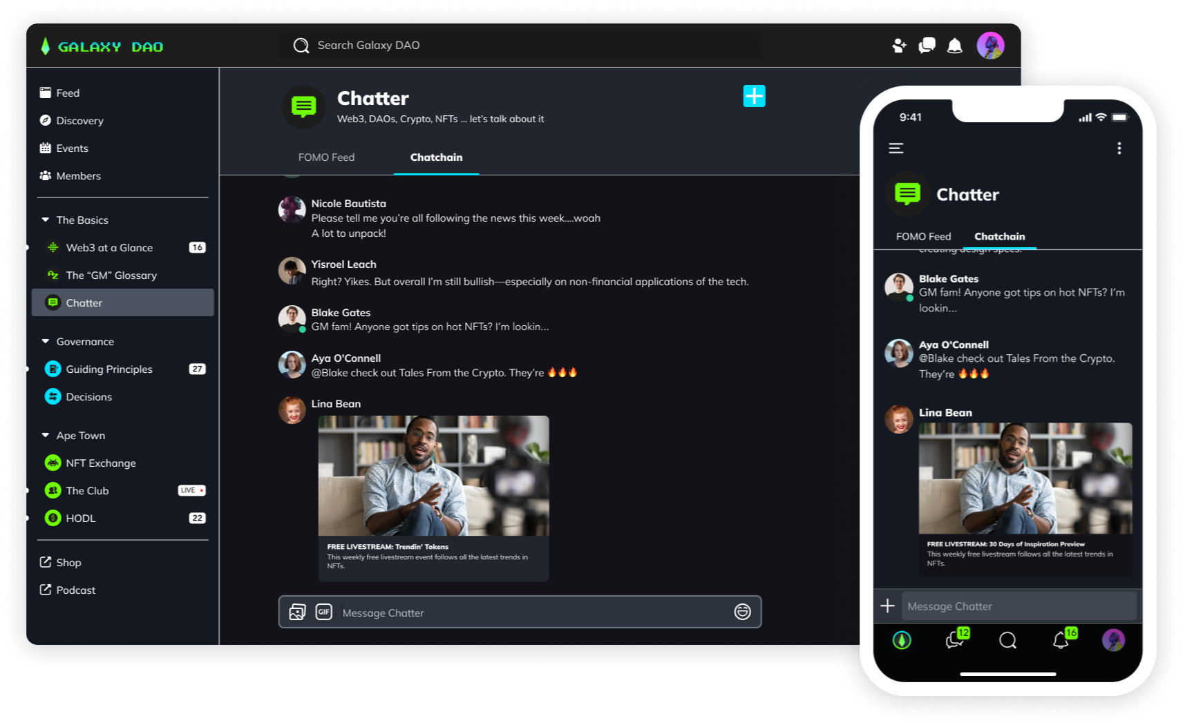 Mighty Networks - Graphics - Galaxy DAO Chat Paired Dark