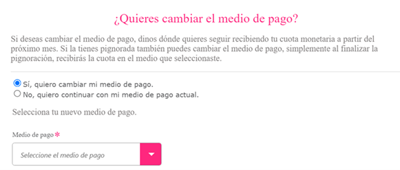 Imagen Cambiar el medio de pago
