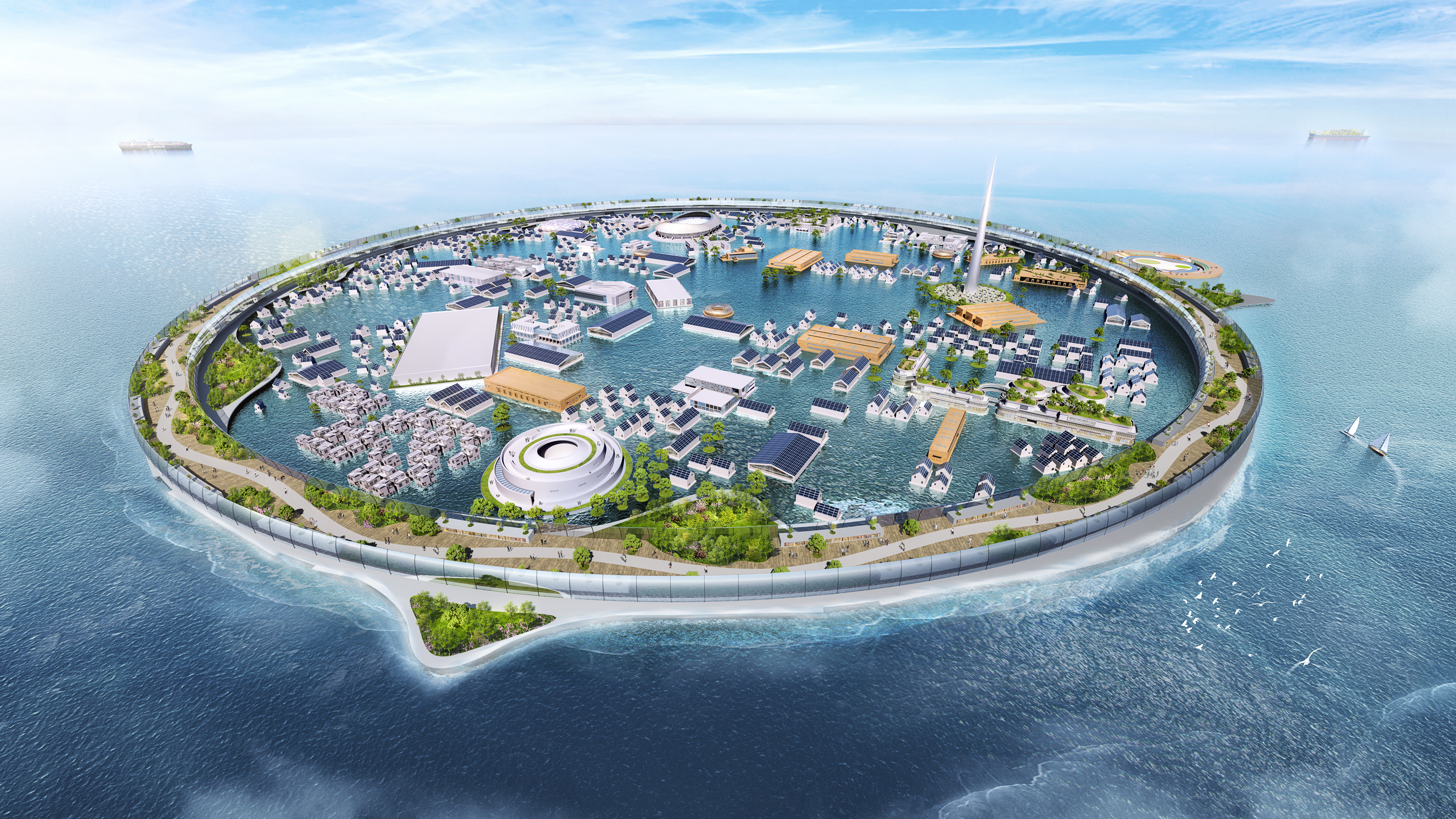 海面上昇に適応する海上都市 「Dogen City」が始動─2024年に浜名湖で実験、2030年以降、1万人収容の海上都市建設へ