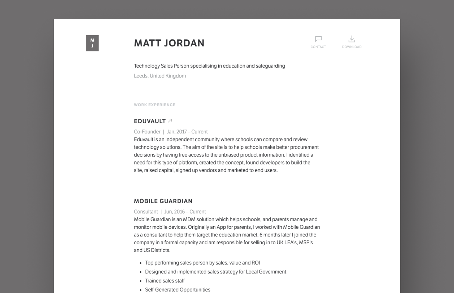 Sales Manager resume example built with Standard Resume