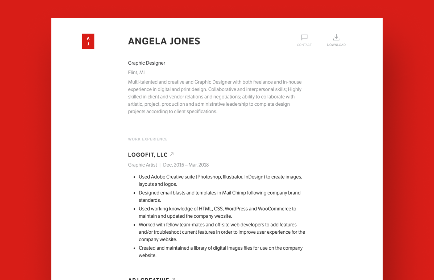 Graphic Designer resume example built with Standard Resume