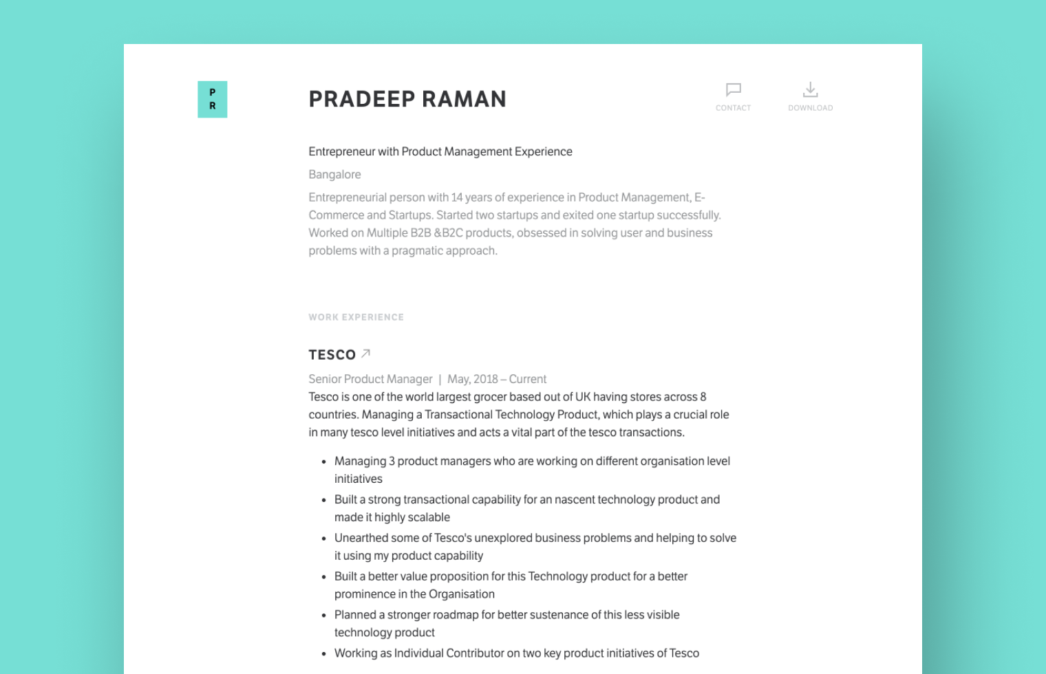 Product Manager resume example built with Standard Resume