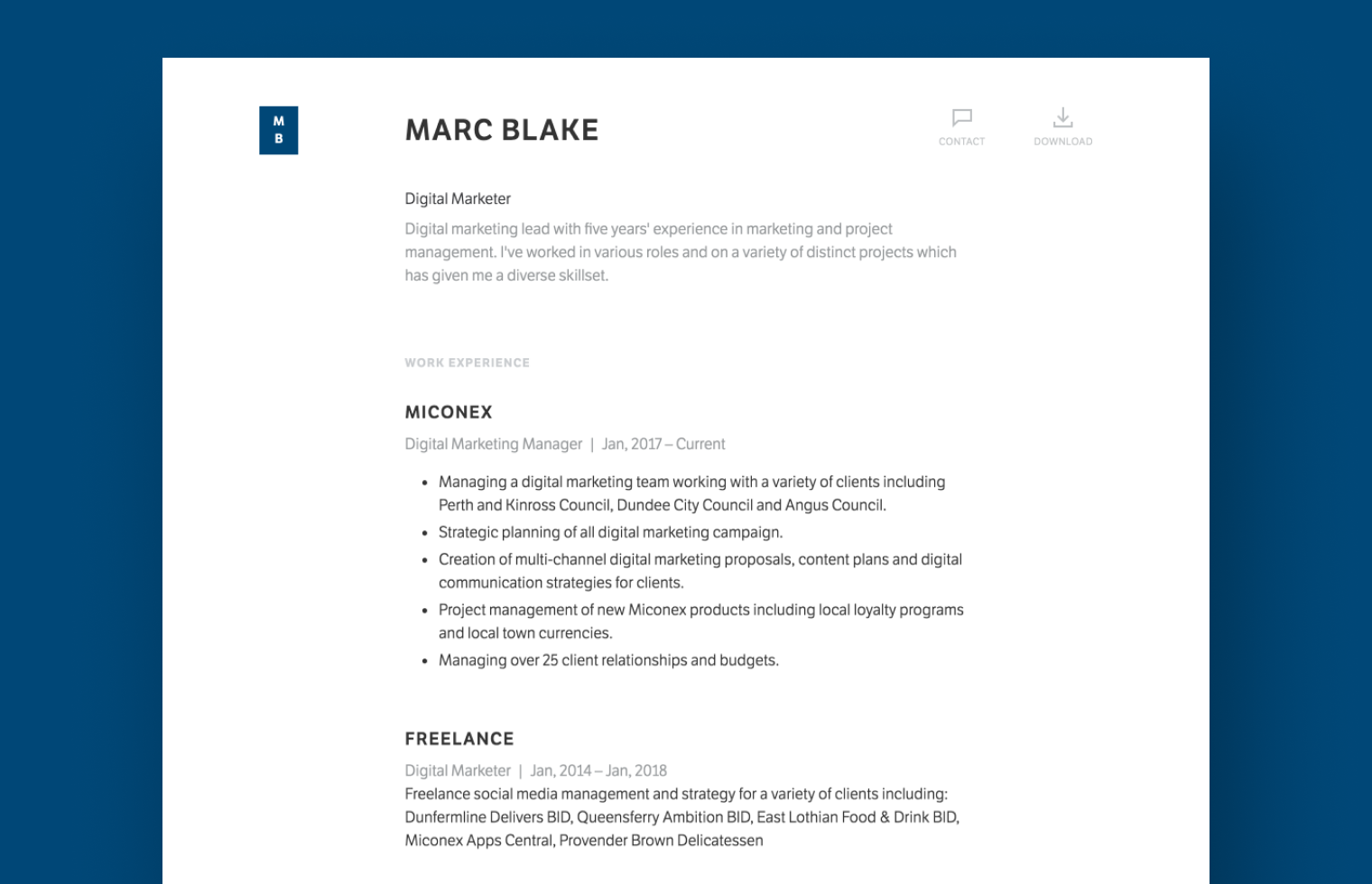 Digital Marketer Resume example built with Standard Resume