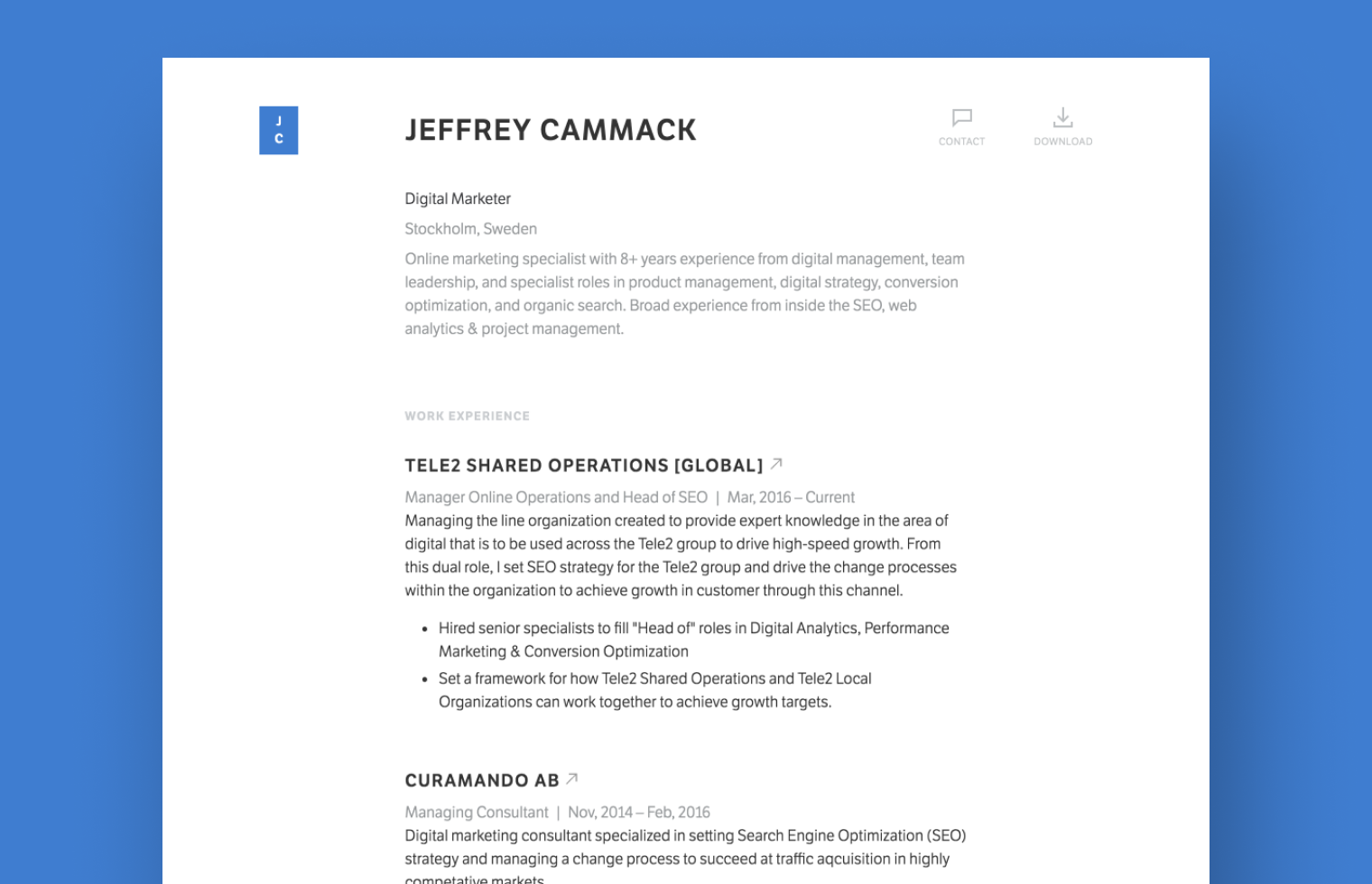 Digital Marketer resume example built with Standard Resume