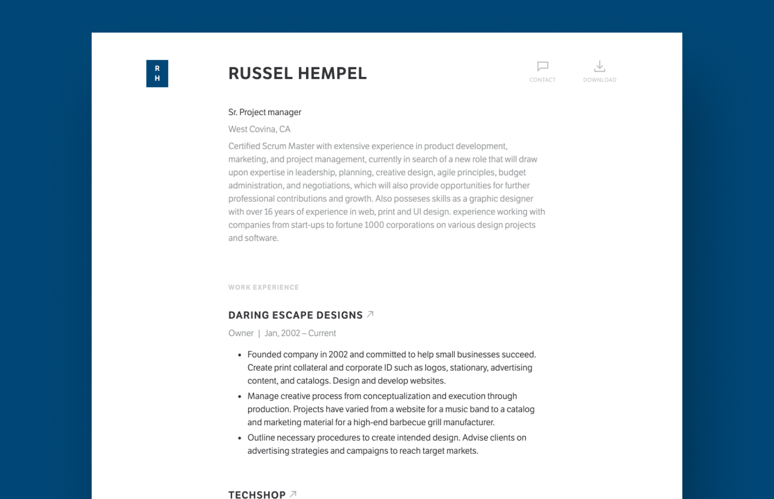 Product Manager resume example built with Standard Resume