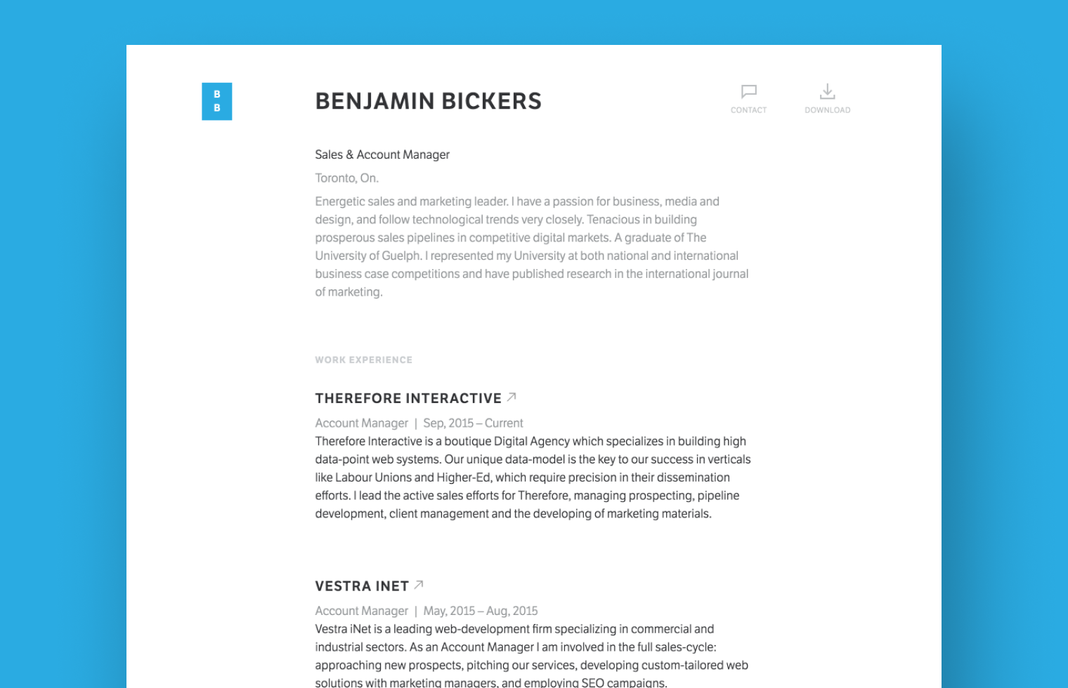Account Manager resume example built with Standard Resume