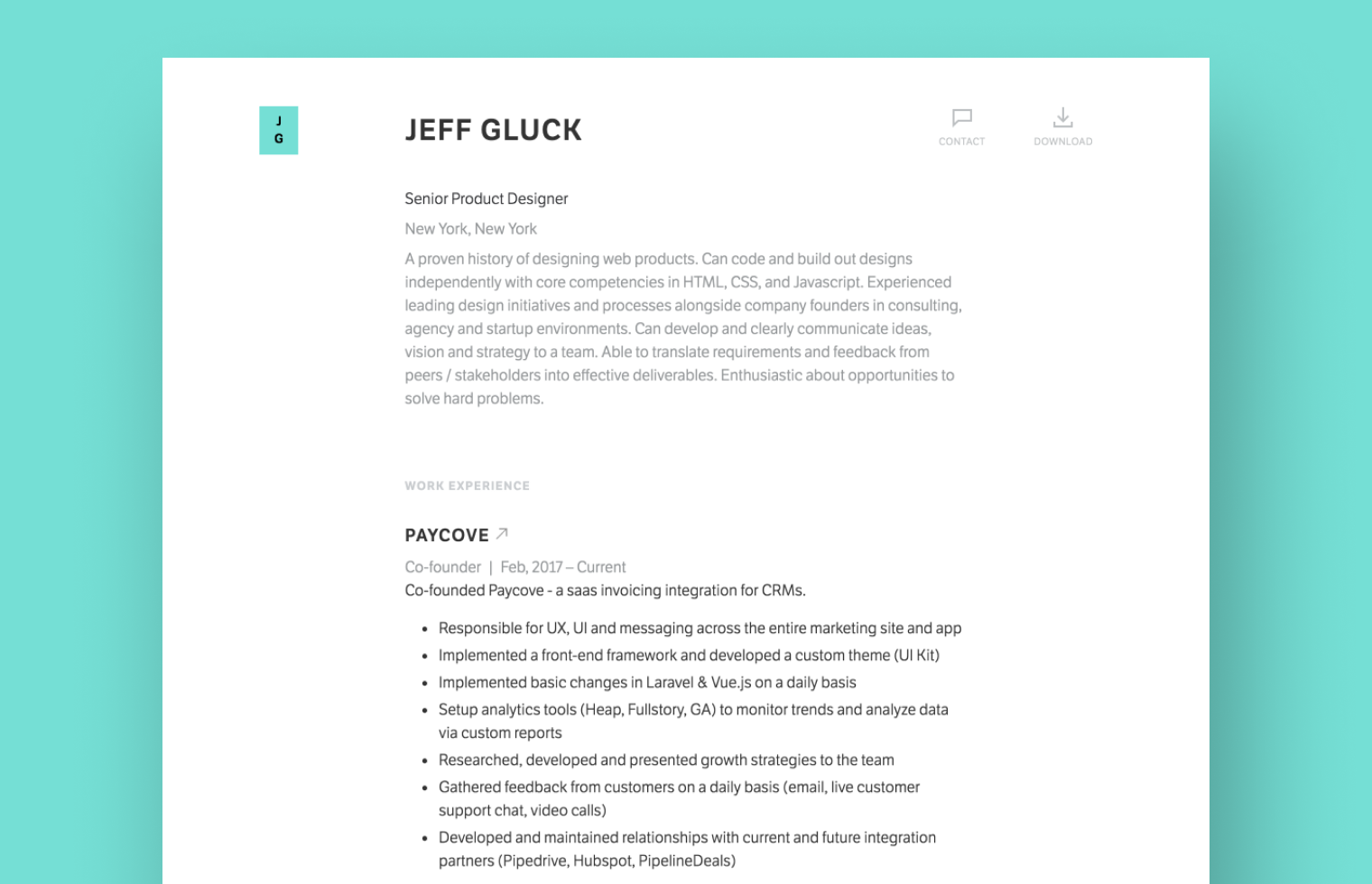 Product Designer Resume example built with Standard Resume