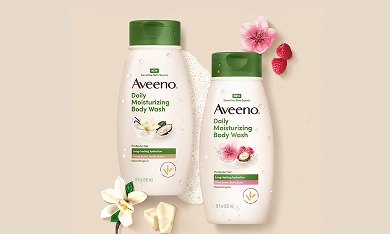 Banner image featuring Aveeno® Sensitive Skin Scents Daily Moisturizing Body Washes