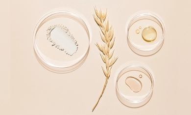 Oat extract in petri dishes showcasing benefits for skin relief and care
