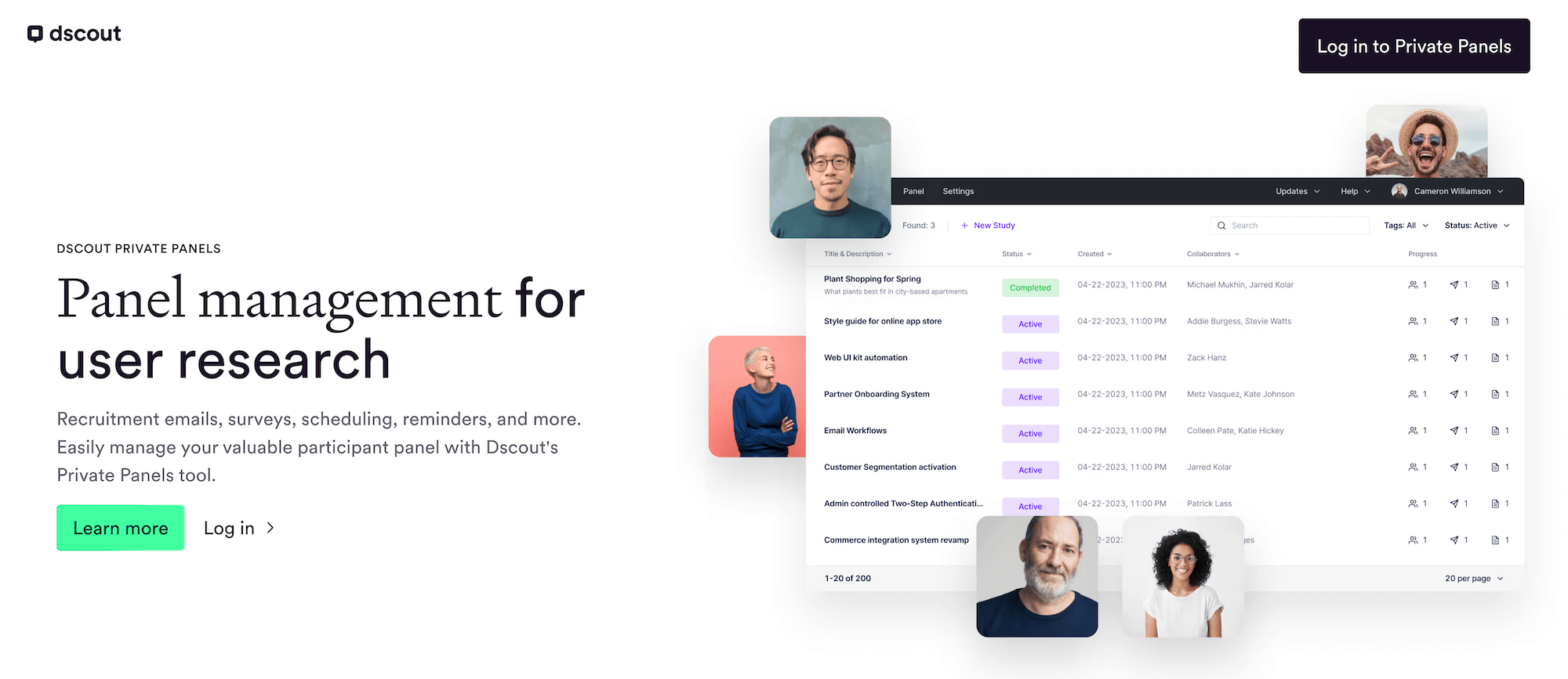 Screenshot of dscout private panels